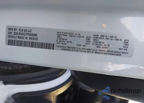 2023 Ram Promaster 2500 High Roof 159 Wb из США, поврежденный, VIN 3C6LRVDG7PE563885